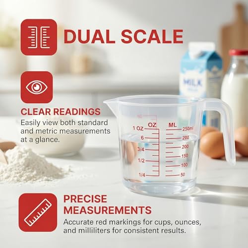 16 Pcs 1 Cup/8 Oz Plastic Measuring Cups With Spout And Handle | 250ml Clear Graduated Measuring Cups With Oz And Ml Markings For Water, Flour, Liquids, Baking, Cooking And Mixing - color: 16 Pcs, size: 1Cup/8OZ
