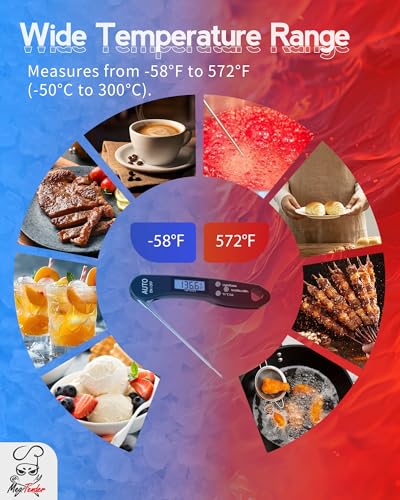 Ultra-Fast 1.2s Instant Read Meat Thermometer for Grilling & Smoking, ±1°F Accuracy with Calibration, Reversible Backlit LCD for Left/Right Hand, Magnetic Digital Food Thermometer for BBQ, Candy, Oil
