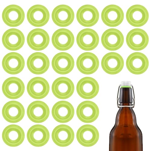 30Pcs Dopamine color Silicone Gaskets Washers Seals for Cap Swing Flip Top Bottle for Home Brew Beer Soda Bottle Sealing(flat,half cover) (Lime Green) - color: Lime Green