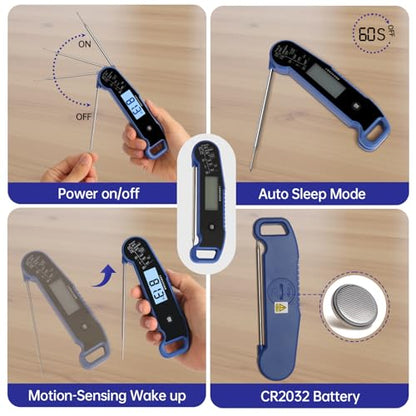 Lonicera Digital Meat Thermometer for Food Cooking. Instant Read Within 1 Sec and ±0.9℉ Accuracy with Thermocouple Sensor. IP67 Waterproof, Auto-Rotating Display, Auto Wake up (Blueberry) - color: BLUE