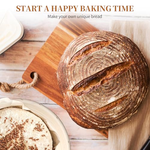 Dimpola Banneton Bread Proofing Basket Banneton Basket Set Sourdough Proofing Basket Round Proofing Bowls Handmade Rattan Baskets and Liners (Round 9 inch Baking Set) - style: Round 9 inch Baking Set