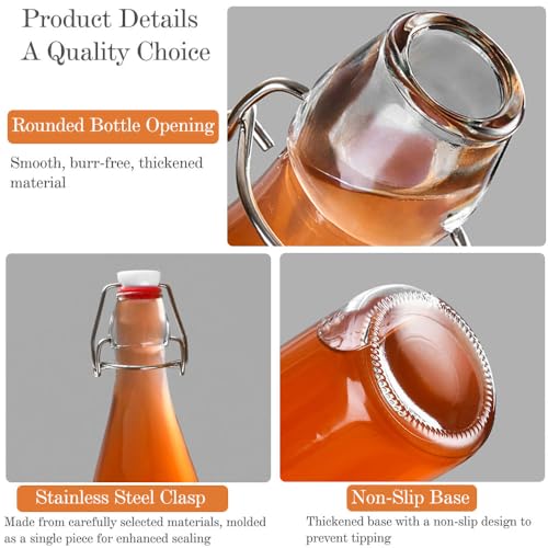 Flip Top Glass Bottle [Pack of 2] – Swing Brewing with Stopper for Beverages, Oil, Vinegar, Kombucha, Beer, Water, Soda, Kefir Airtight Lid & Leak Proof Cap Clear 2oz+8.5oz