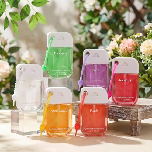 Frienda 12 Pcs Hydrating Hand Sanitizer Spray Scented Pocket Hand Sanitizer Travel Size with Keychain Moisturizing Sanitizing Hands Thank You Appreciation Gifts for Team Coworkers Staff Women Adults - style: Cute