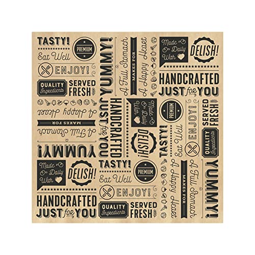 G.E.T. P-GT-1212-BR 12" x 12" Brown Food Word Text Grease-Resistant Food-Safe Wrap Paper, Deli Wrap, Clipper Mill (1000 Pieces) - color: Brown, size: 12" x 12", style: Brown with Black Ink