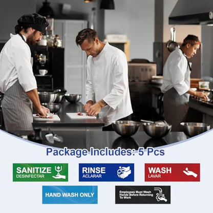 Magicfour Wash Rinse Sanitize Sink Labels, 6”x2” Small Size, 5 Pack 3 Compartment Sink Signs, Waterproof Sticker for Wash Station, Commercial Kitchens, Restaurant, Food Trucks, Dishwashing - size: 5Pcs Sink Labels 6”x2“