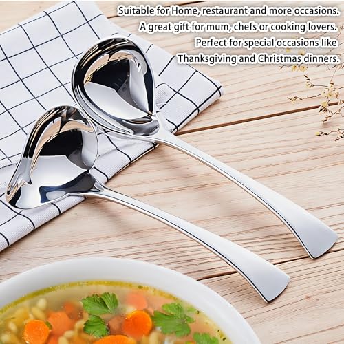 Comicfs 2 Pack Gravy Spoon Mini Gravy Ladle Drizzle Spoon 18/10 Stainless Steel Small Ladle with Pouring Spout Gravy ladle for Sauce Serving, Salad dressing and dressings, Dishwasher Safe - color: Soup Ladle + Gravy Ladle