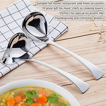 Comicfs 2 Pack Gravy Spoon Mini Gravy Ladle Drizzle Spoon 18/10 Stainless Steel Small Ladle with Pouring Spout Gravy ladle for Sauce Serving, Salad dressing and dressings, Dishwasher Safe - color: Soup Ladle + Gravy Ladle