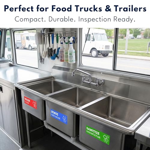 Wash Rinse Sanitize Sink Labels (12 Labels) - 3 Compartment Sink Labels | 2 Sets, 7.3 x 2.5 in - Wash Rinse Sanitize Stickers - Hand Washing Signs - Restaurants, Food Trucks & Commercial Kitchens - size: 7.3 x 2.5 inches