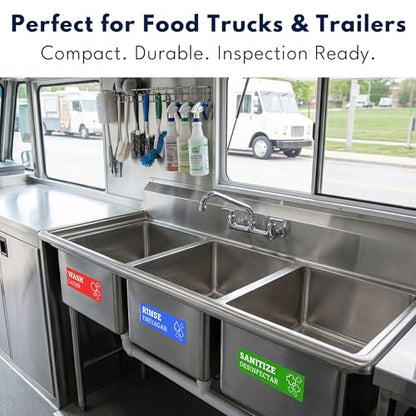 Wash Rinse Sanitize Sink Labels (12 Labels) - 3 Compartment Sink Labels | 2 Sets, 7.3 x 2.5 in - Wash Rinse Sanitize Stickers - Hand Washing Signs - Restaurants, Food Trucks & Commercial Kitchens - size: 7.3 x 2.5 inches