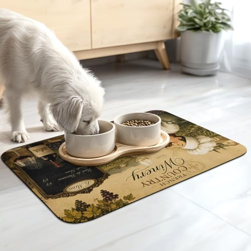 Chef Dish Drying Mats for Kitchen Counter, Wine Bottles Grapes Cheese Rustic Farmhouse Absorbent Coffee Bar Mat with Non-slip Rubber Backed Quick Drying Dish Rack Pad 12"x16" - size: 16" x 12"