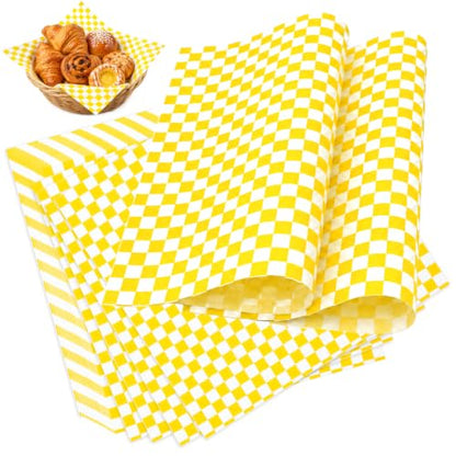 1000 Pcs Deli Paper Sheets 12x12", Premium Food Basket Liners, Grease Resistant Wax Paper Sheets for Food, Classic Checkered Sandwich Wrapping Paper for Party, Festival and Outdoors - color: Yellow