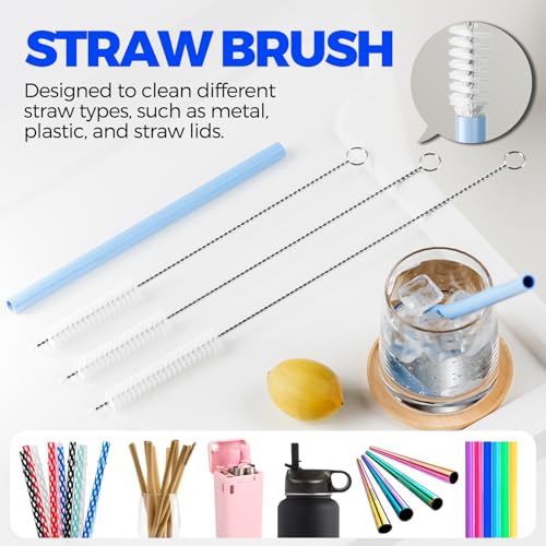 6 Pack Holikme 4 in 1 Cup Lid Cleaning Brush Set with 3 Straws, Multifunctional Bottle Brush, Silicone Cup Lid Gap Cleaner, Bristle Crevice Cleaning Brush, Flat End Brushes, Navy & Black & Olive - color: Navy & Black & Olive