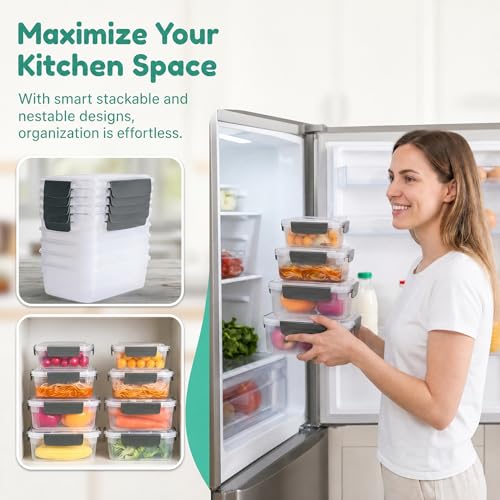 YORY 7cup Plastic Food Storage Containers With Lids For Leftover,5pk | BPA free,Stackable and Nestable,Snaplock Lid ,Freezer Dishwasher Microwave Safe - size: 7 cups
