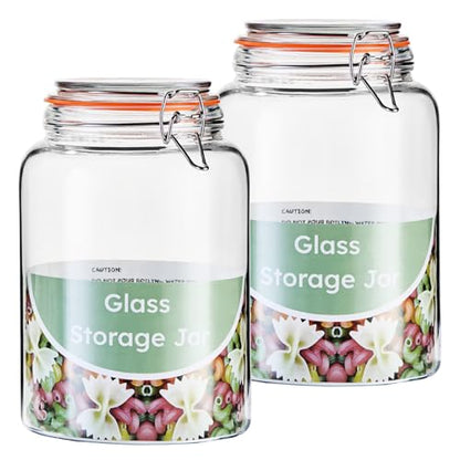 1 Gallon Wide Mouth Glass Jars, Airtight Leakproof Canisters with Lids, Clear Food Storage Containers for Pantry Kitchen, Great for Flour Sugar Rice Dry Goods, Pickling Fermenting, 2 Pack
