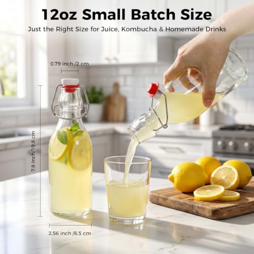 Ruckae 10 pack 12oz Swing Top Glass Bottles with Air Tight Lids Kombucha Flip Top Glass Bottle for Syrup Vanilla Extract Brew Beer Kefir Bottles for Gift (12oz 10pack)