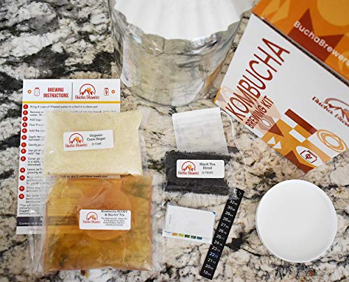 Deluxe Kombucha Starter Kit with Kombucha SCOBY & Starter Tea, Full Kombucha Kit with Bottles Swing Top Glass Bottles Kombucha Brewing Kit + 6 Bottles to Flavor Kombucha (Amber Bottles) - color: Amber