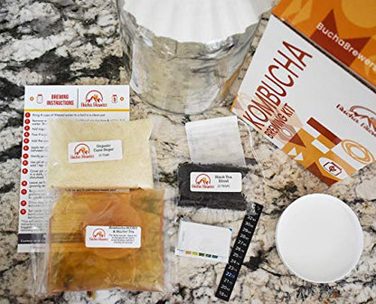 Deluxe Kombucha Starter Kit with Kombucha SCOBY & Starter Tea, Full Kombucha Kit with Bottles Swing Top Glass Bottles Kombucha Brewing Kit + 6 Bottles to Flavor Kombucha (Amber Bottles) - color: Amber