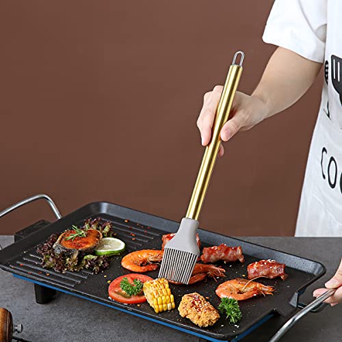 Gold Basting Brush, Berglander Non-stick Silicone Kitchen Brush For Cooking With Titanium Gold Plating Handle, Barbeque Brush, Pastry Brush, BBQ Brush, Dishwasher Safe, Easy to Clean - style: l. Brush