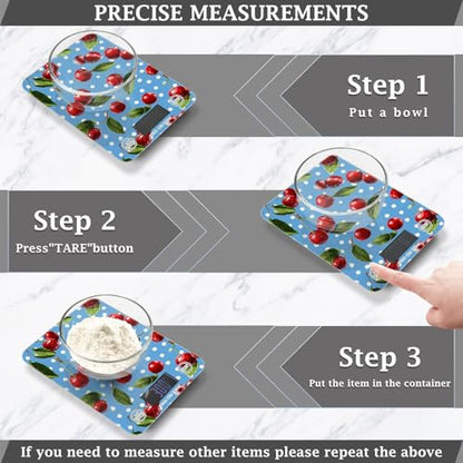 Food Scale Kitchen Scale for Baking Cooking Digital Food Weighing Measuring Scale Small Waterproof Electric Food Scale Blue Dots Red Cherry - color: Blue Dots Red Cherry