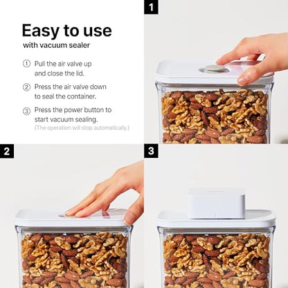 VAKUEN Premium Airtight Food Storage Container. Meal Prep 0.85qt 5pc/Set. 4pcs Container and Vacuum Sealer. Patented Double Silicone Lining, 100% Leak Proof, BPA-FREE