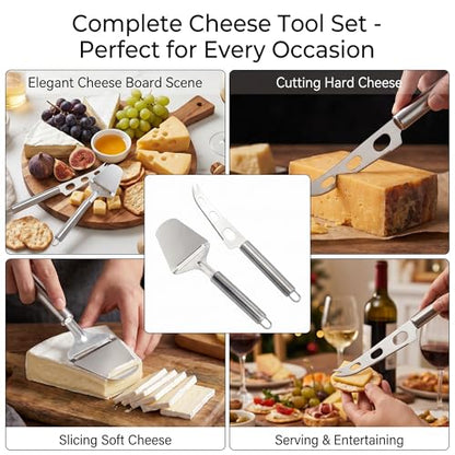 Cheese Slicer and Knife Set 2 pcs: Quality Stainless Steel Cheese Knife Set & Cutter for Perfect Cuts - Ideal for Charcuterie Boards & Cheese Lovers! (silver)