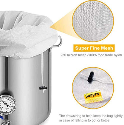 2 Pack 26"×22" Brew Bag Reusable Mesh Strainer for Wine Beer Brewing | BIAB, Fits Kettle Up To 17 In, Holds 20 Lbs, Nylon Cheesecloth, BPA-Free, Drawstring Strainer for Cider Fruit Wine Cold Brew - size: 26" x 22"