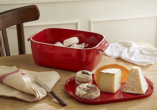 Emile Henry, Burgundy Cheese Storage Box/Serving Platter, 12 x 8 x 4.4in - color: Burgundy