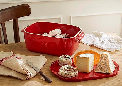 Emile Henry, Burgundy Cheese Storage Box/Serving Platter, 12 x 8 x 4.4in - color: Burgundy