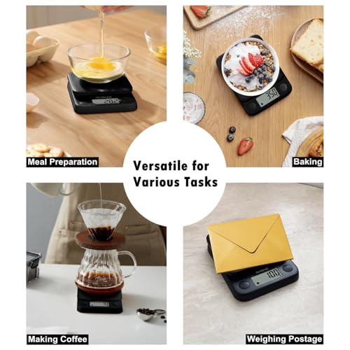 Food Scale Kitchen Scale Weight Grams and Ounces Small Digital Scale for Weight Loss Baking Cooking Coffee of NUTRI FIT, Max 11lb 0.5g Increment, LCD Smart Tare, Easy to Use for Travel, AAA Battery - color: Classic Black