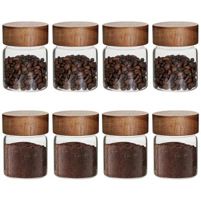 4 oz Glass Spice Mason Jars with Screw Wood Lid 8 pcs Airtight Small Glass Jars Seasoning Herb Containers Food Storage Canister for Sugar Coffee Bean Ground Pantry Cookies Salt (4oz(118ml)*8 pack) - color: 4oz(118ml)*8 pack