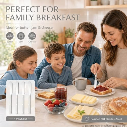 4PCS Stainless Steel Butter Knives Set: 6.3 Inch Cheese Spreader 304 Stainless Steel with Ergonomic Handle for Cheese, Butter & Jam (White) - color: White