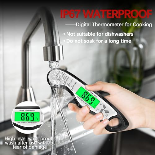 Meat Thermometer Digital，IP67 Waterproof Cooking Thermometer with Backlight, Calibration & Hold Function，Food Thermometer for Cooking,Outdoor Grilling - color: White
