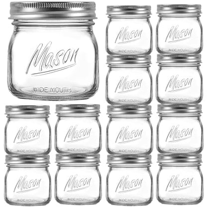 Ieavier 12PCS Wide Mouth Mason Jars 16oz with Airtight Lids and Bands, Canning Jars with Crystal Glass for Food Storage, Spice Jars, Canning, DIY Projects, Jam, Jelly, Honey, Preserving, Drinking - color: 16oz-12pack