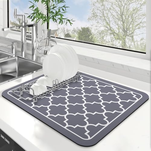 WISELIFE Dish Drying Mat Super Absorbent Drying Mat Large Dish Drying Mats for Kitchen Counter Easy Clean Dish Mat Kitchen Drying Mat15"x 18" Stylish Grey - color: Stylish Grey, size: 18" x 15"