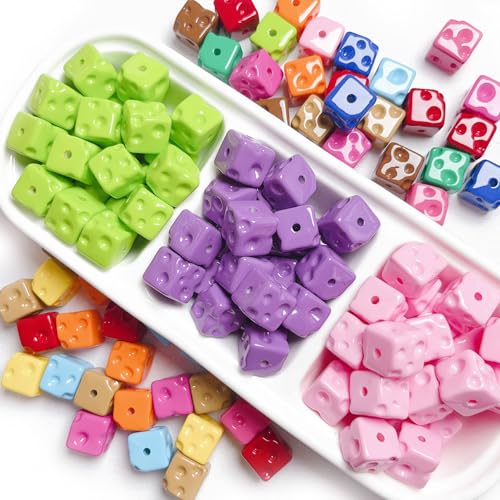 10Pcs 15mm Colorful Cube Cute Cartoon Cheese Beads for Jewelry Making DIY Decorations Necklace Bracelet Earrings Phone Chain Keyring Hair Rope Accessories (Random Mix Color) - color: Random Mix Color
