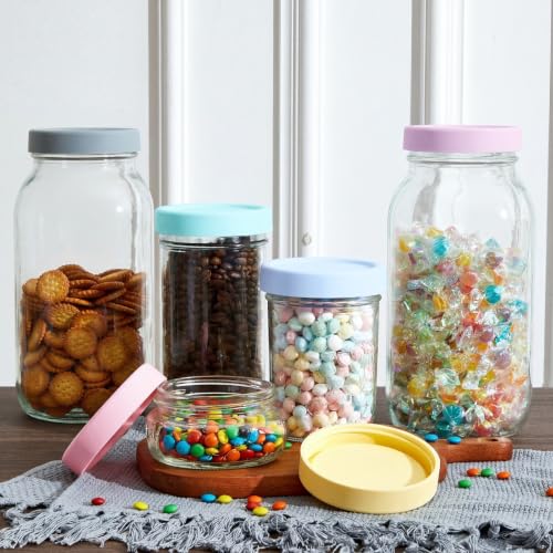 Teenyyou 6 Pcs Silicone Regular Mouth Lids Mason Jar Lids Thickened Leak Proof Lid for 70 mm All regular mouth Mason Jars, Reusable Large Canning Jar Caps(Macaron) - color: Macaron, size: 70 mm