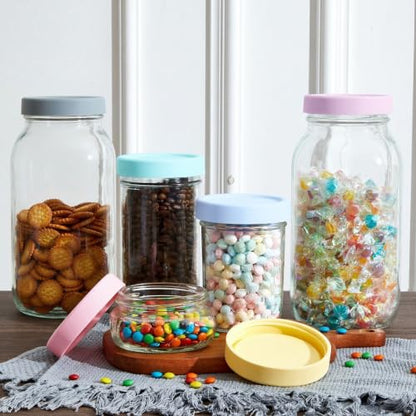 Teenyyou 6 Pcs Silicone Regular Mouth Lids Mason Jar Lids Thickened Leak Proof Lid for 70 mm All regular mouth Mason Jars, Reusable Large Canning Jar Caps(Macaron) - color: Macaron, size: 70 mm