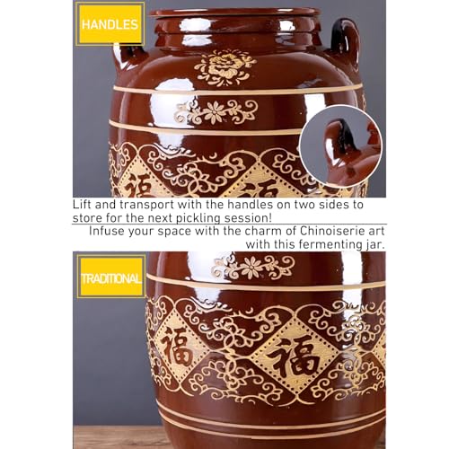Fermentation Crock With Lid Traditional Chinese Porcelain Sauerkraut Fermentation Jar Ceramic Crock Pickling Pot(100L) - size: 100L