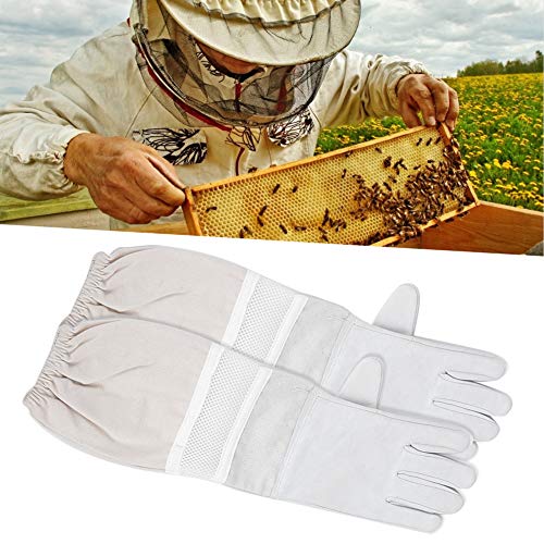 Bee Gloves with Long Sleeves, XL, Breathable Mesh, Elastic Cuff Protective Beekeeper Tool - Durable Goatskin Leather, Ergonomic Design for Hand and Forearm Safety (XXL) - size: XXL