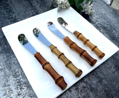 4 Pieces Set Butter knife, Pate Knife Cheese Spreader, Thick and Smooth blades, Strong Heavy for butter spreaders Home Restaurant Party breakfast (bamboo handle) - color: bamboo