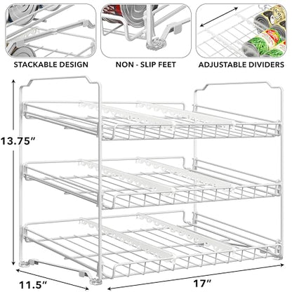 Simple Houseware Stackable Can Organizer Rack for Pantry/Cabinet - 11.5" D x 17" W x 13.75" H, Holds 36 Cans, 3-Tier Can Food Storage Dispenser, White - color: White