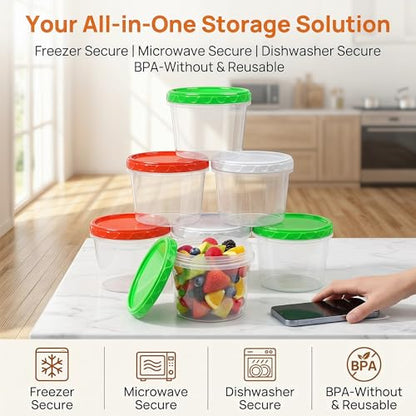 EONJOE 32oz Plastic Freezer Food Leftovers Containers with Lids, 12pcs | Reusable ,Airtight & BPA-free for fresh food. Dishwasher/freezer safe, perfect for daily meal prep, portion control - size: 32oz