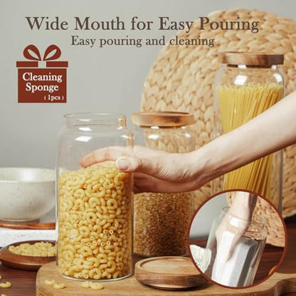 Labina Glass Storage Container Airtight Food Jars Kitchen Canister with Wood Lids, 40 Oz Wide Mouth Pantry Organization Glass Jar for Flour, Sugar, Cookie, Spagetti, Nuts and Candy (2 Pack) - size: A6: 40 Oz 2 pcs