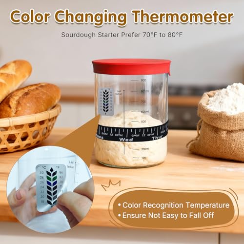 34oz Sourdough Starter Jar Kit,Wide Mouth Sourdough Starter Container with Feeding Tracking Band, Silicone Spatula&Sourdough Starter Kit-Baking Supplies(2 pack). (Red) - color: Red