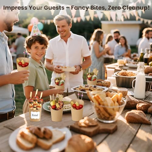 50 Pack 14oz Charcuterie Cups with Sticks and Bags, Brown Paper Charcuterie Cup, 200 Picks+50 Bags+50 Labels, Disposable Snack Cups for Parties, Weddings, Picnics, Appetizers & French Fries - color: Brown(14oz), size: 50 Cups + 200 Sticks + 50 Bags + 50 L