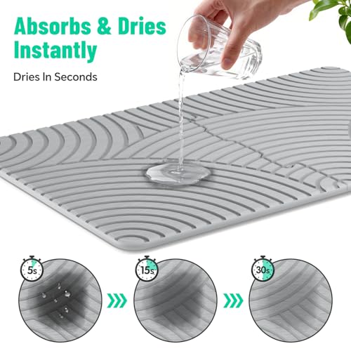 NiHome Large Stone Drying Mat for Kitchen Counter, 24"x16" Quick Dry Diatomaceous Earth Kitchen Mats - Fast Absorbent Non-Slip Dirt-Resistant Stone Dish Drying Mat for Dishes Bottles Cups Bathroom