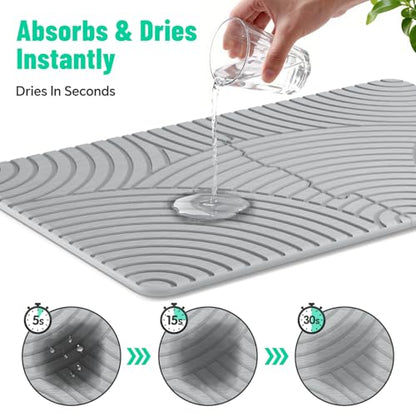 NiHome Large Stone Drying Mat for Kitchen Counter, 24"x16" Quick Dry Diatomaceous Earth Kitchen Mats - Fast Absorbent Non-Slip Dirt-Resistant Stone Dish Drying Mat for Dishes Bottles Cups Bathroom