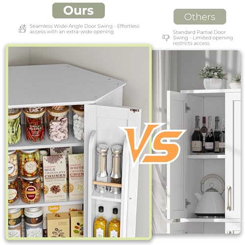 IRONCK Corner Cabinet, 72" H Kitchen Pantry Storage Cabinet, 4 Barn Doors with Storage Rack, 4 Adjustable Shelves, 6-Tier Tall Food Pantry Cabinet, Farmhouse Hutch for Kitchen Dining Room, White