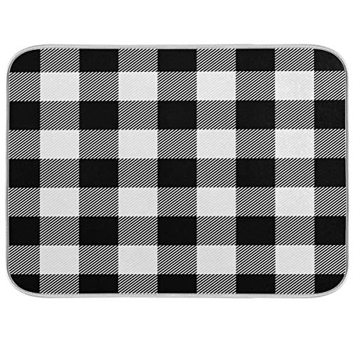 White and Black Buffalo Plaid Dish Drying Mat 16x18 for Kitchen Classic Buffalo Check Dishes Pad Dish Drainer Rack Mats Absorbent Fast Dry Kitchen Accessories - size: 16x18(in)x1