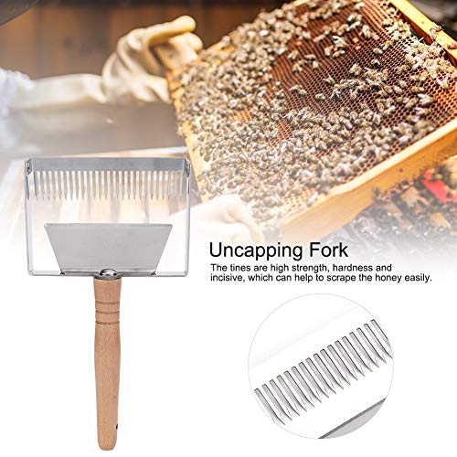 Beekeeping Uncapping Fork, Stainless Steel Scraper with Wood Handle for Honey Beehive, Apicultural Equipment Beekeeping Tool